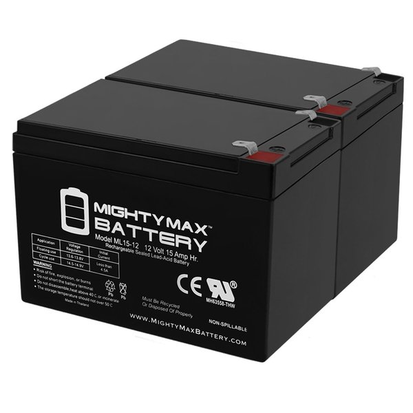 Mighty Max Battery ML15-12 12V 15Ah F2 SLA Battery Replaces PS-12100 12CE12 LC-RA1212P - 2PK MAX3438726
